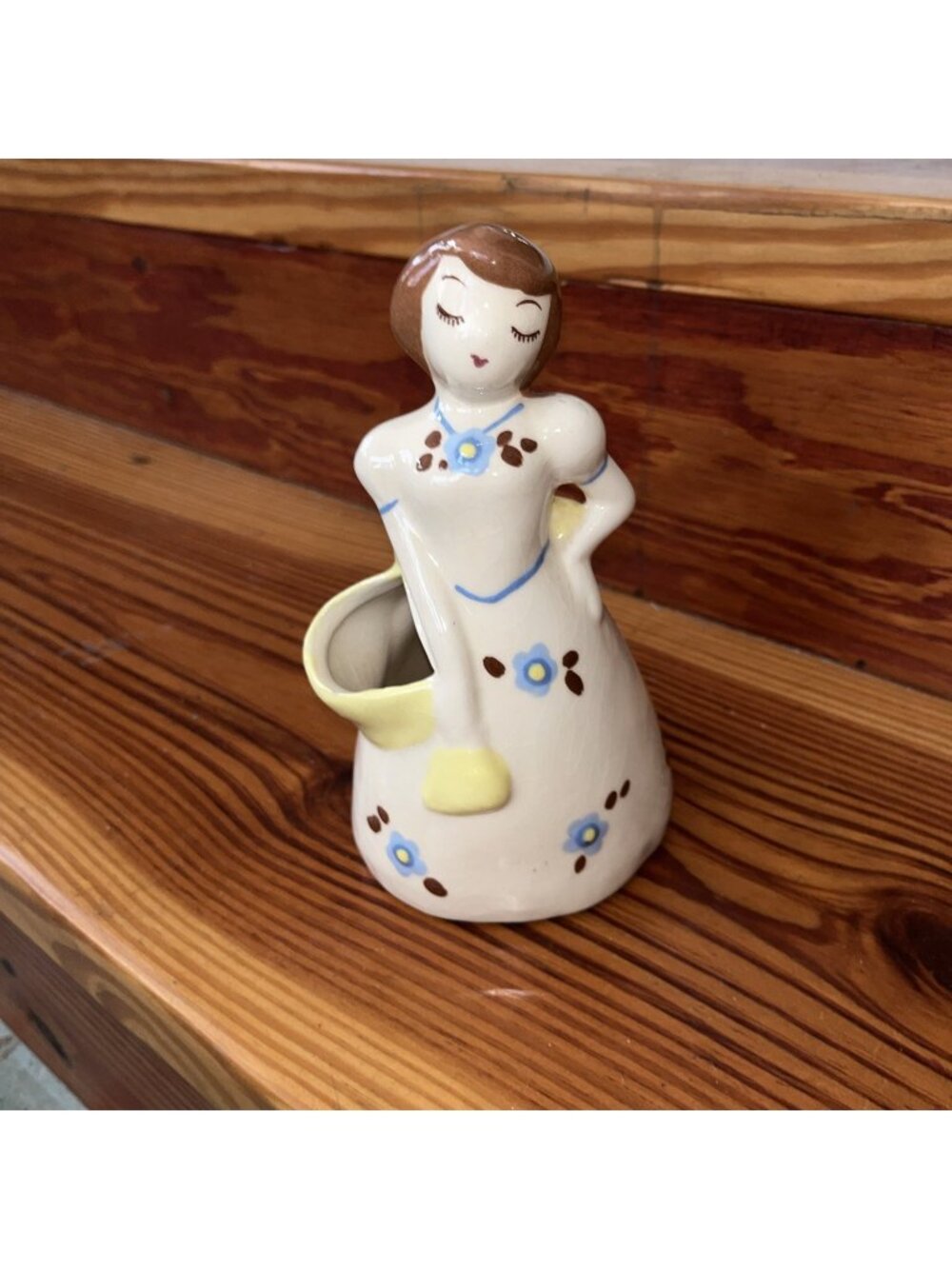 Vintage Mid Century Ceramic Lady Bud Vase Planter Figurine Japan Style